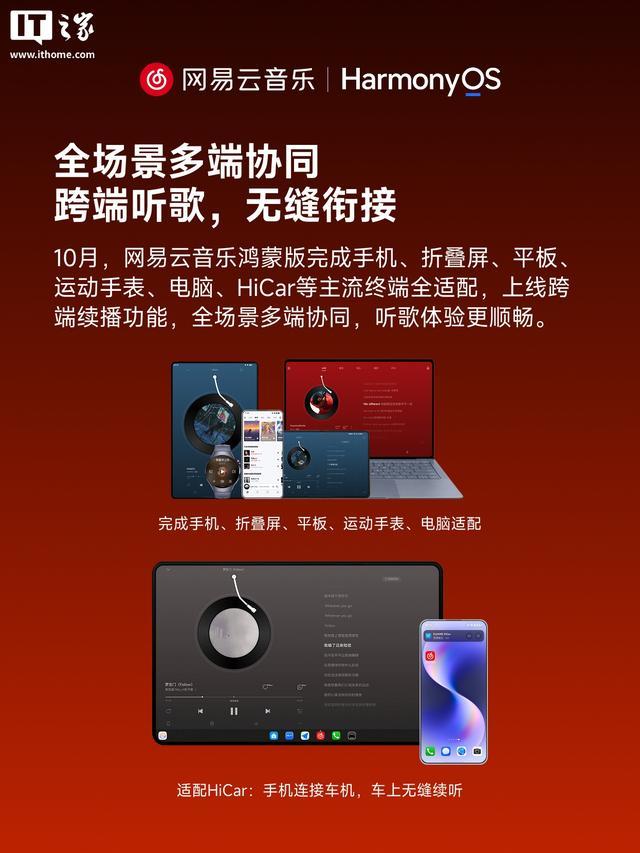 网易云音乐官宣鸿蒙版完成主流终端全适配含手机、折叠屏、平板、运动手表、电脑与华为HiCar等(图1)